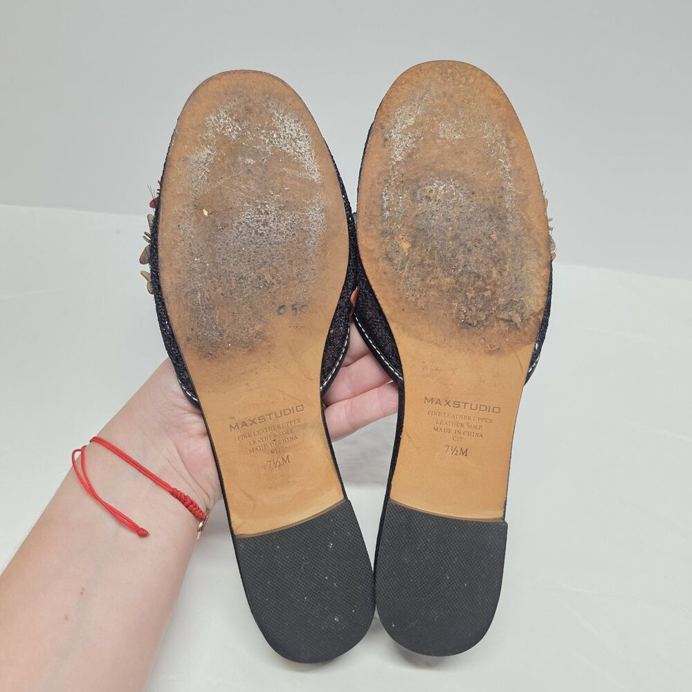 Vintage 90s Y2K Max Studio Black Mules Leather Butterflies Accent Women's 7.5 - Picture 8 of 10